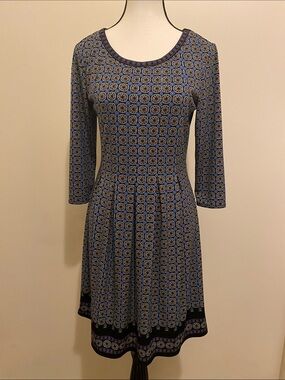 Max Studio Blue and Black 3/4 length Sleeve Fit & Flare Dress.